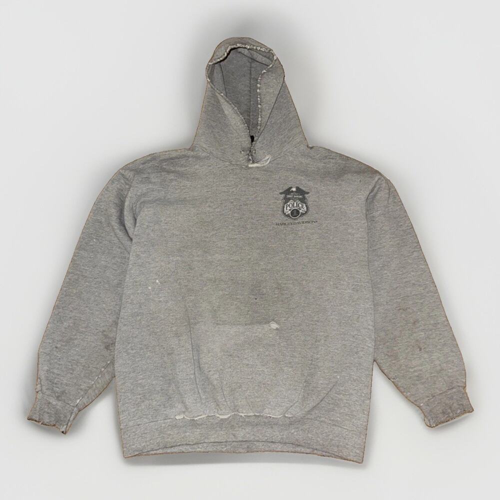 Vintage Harley Davidson Police Hoodie Grey 21x24 Distressed